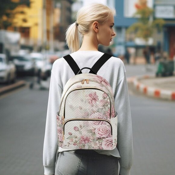 Women Small Backpack Purse Pink Floral Lightweight Travel Daypack main image 4